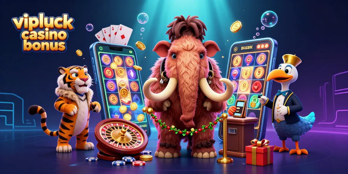 Spielen Sie den VIPLuck Casino Bonus mit spannenden Aktionen aus einem lebendigen Casino-Szenario.
