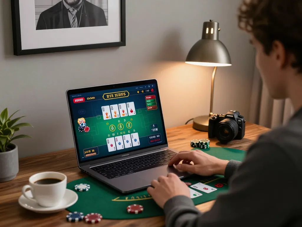 Experience engaging live dealer blackjack at https://rr88.center/ in a cozy home office setting, showcasing interactive online gaming.
