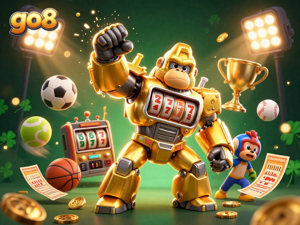 Experience exciting gameplay at go8 with a dynamic 3D golden gorilla mech and thrilling sports elements.