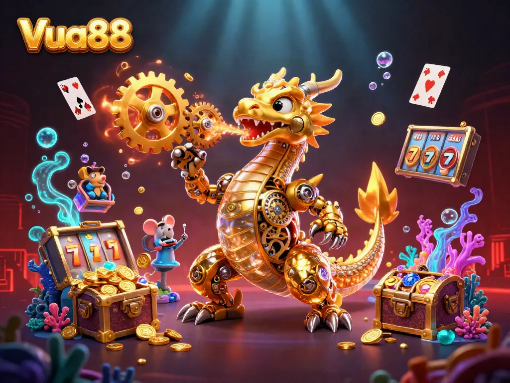 Experience diverse games at Vua88 with an enchanting dragon and underwater treasures, showcasing thrilling gameplay.
