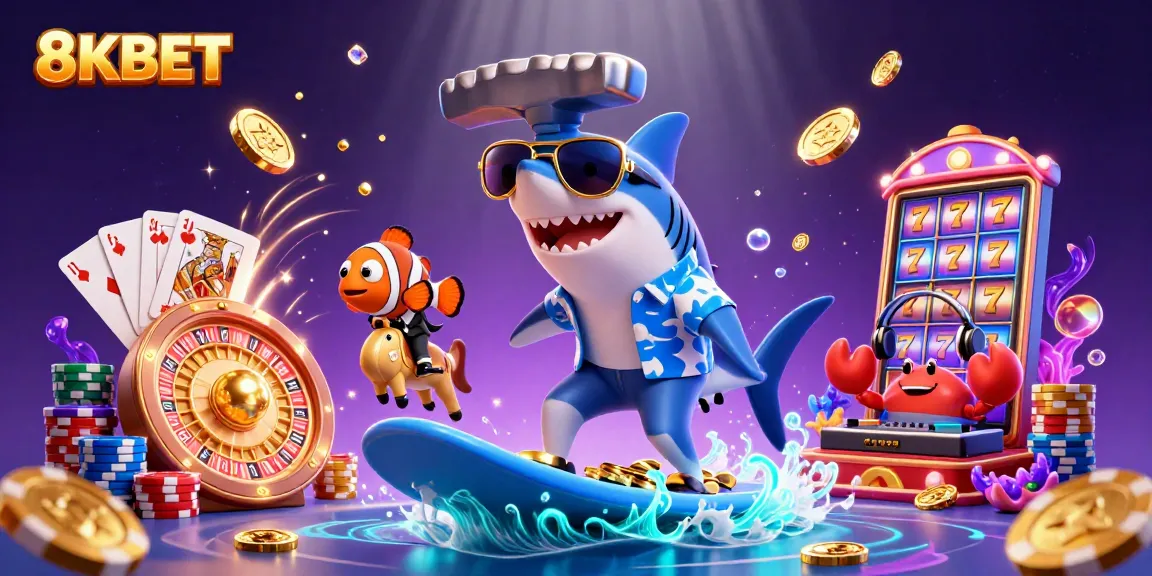 Engage in winning experiences at 8KBET through a vibrant undersea casino adventure filled with gold coins and vivid characters.