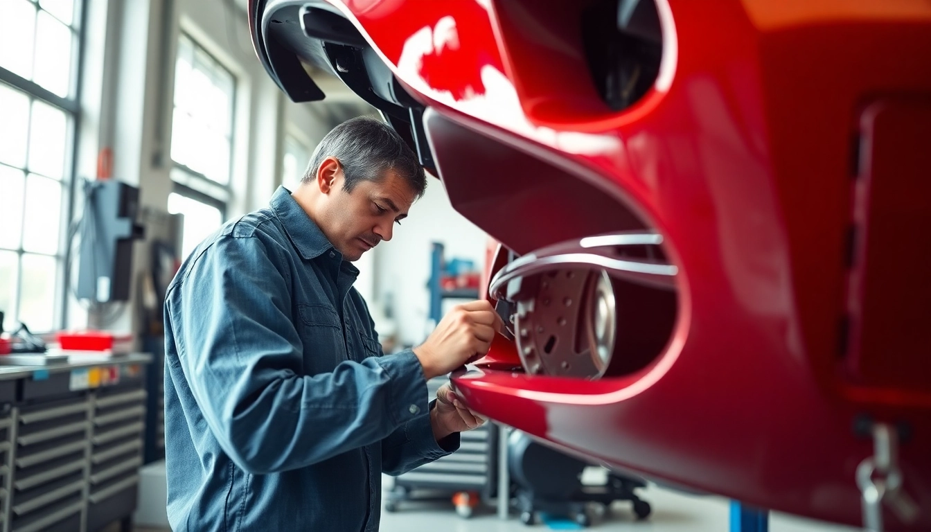 Stoßstange reparieren München durch einen professionellen Mechaniker in einer modernen Werkstatt.