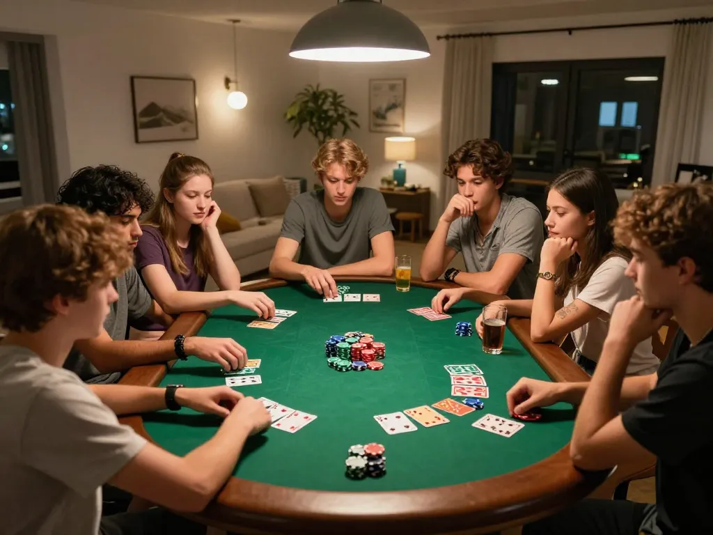 Players enjoy a thrilling poker night at home, engaging in strategy and fun as featured on https://ok365.br.com.