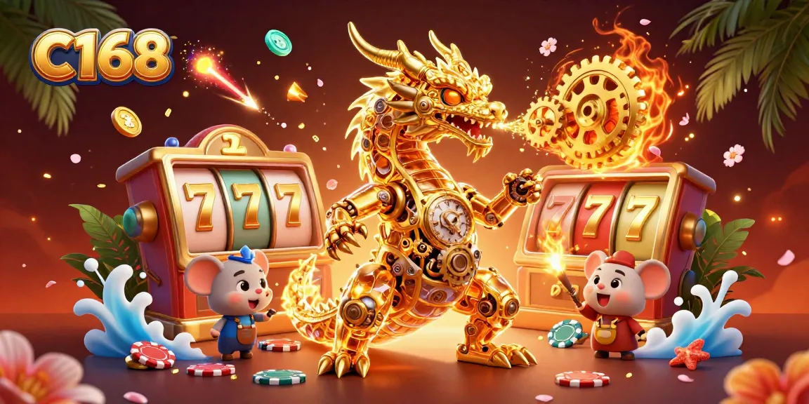 Engage with C168's golden dragon in a dynamic casino scene filled with excitement and rewards.