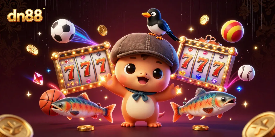 Engage in thrilling gameplay at dn88 with dynamic scenes featuring casino elements and playful characters.