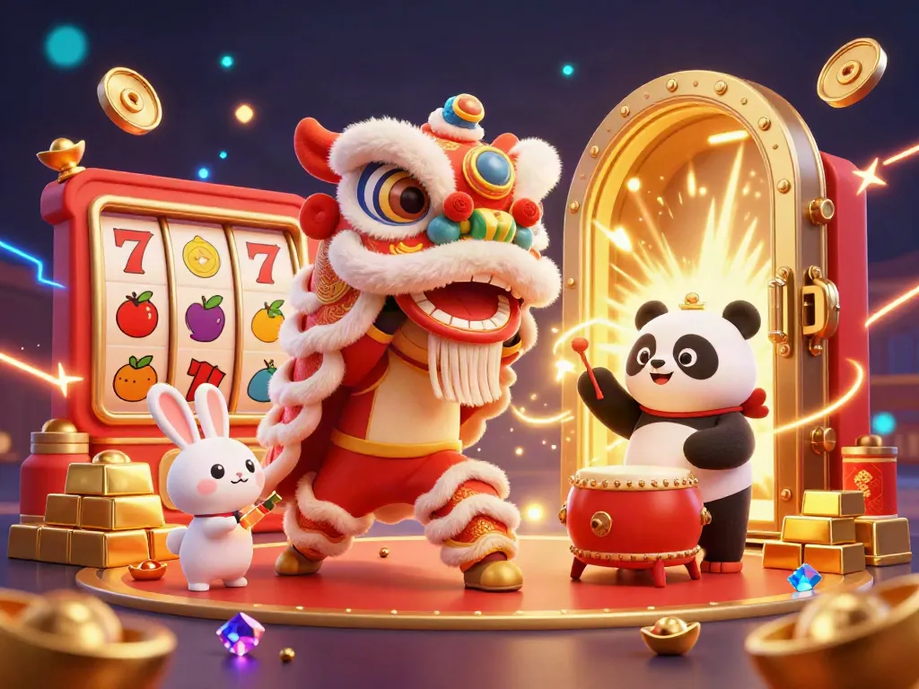 Join the festive excitement of 88VBET with a lively lion dance amid rich casino flair.
