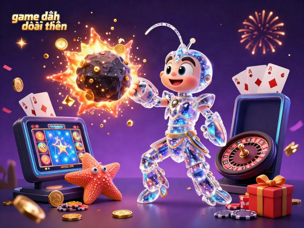 Experience thrilling game đánh bài đổi thưởng with a galactic mantis shrimp striking through an asteroid showering coins.