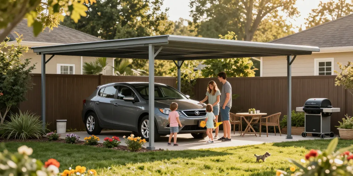 Carports bieten Schutz für Fahrzeuge und schaffen Platz für Familienaktivitäten im Garten.