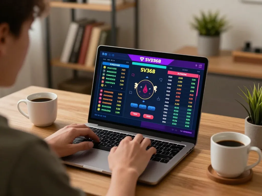 Engaging online betting experience on https://sv368com.biz/ with live sports statistics displayed on laptop.