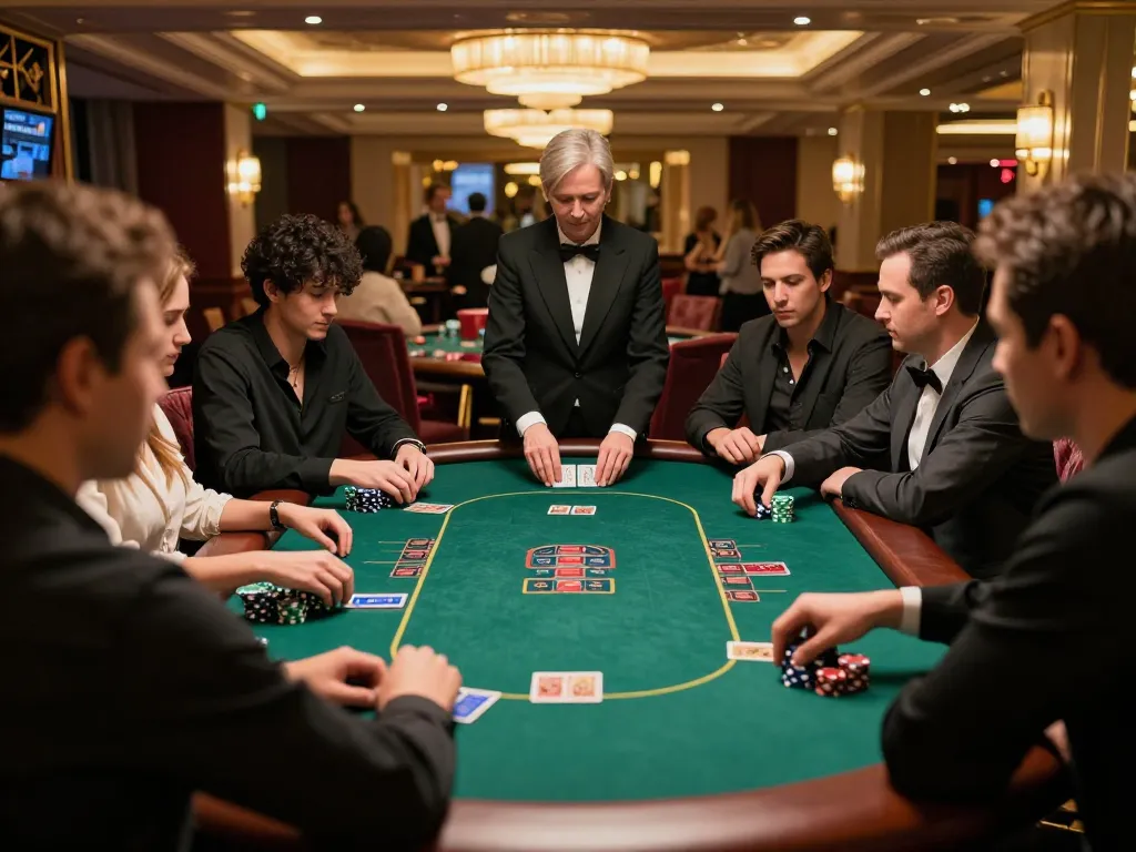Engaging poker game at a high-stakes table, capturing the thrill of kèo nhà cái strategy in action