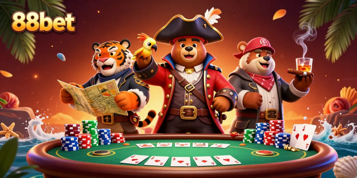 Join the winning spirit at 88bet as the pirate bear and tiger embark on a poker adventure!