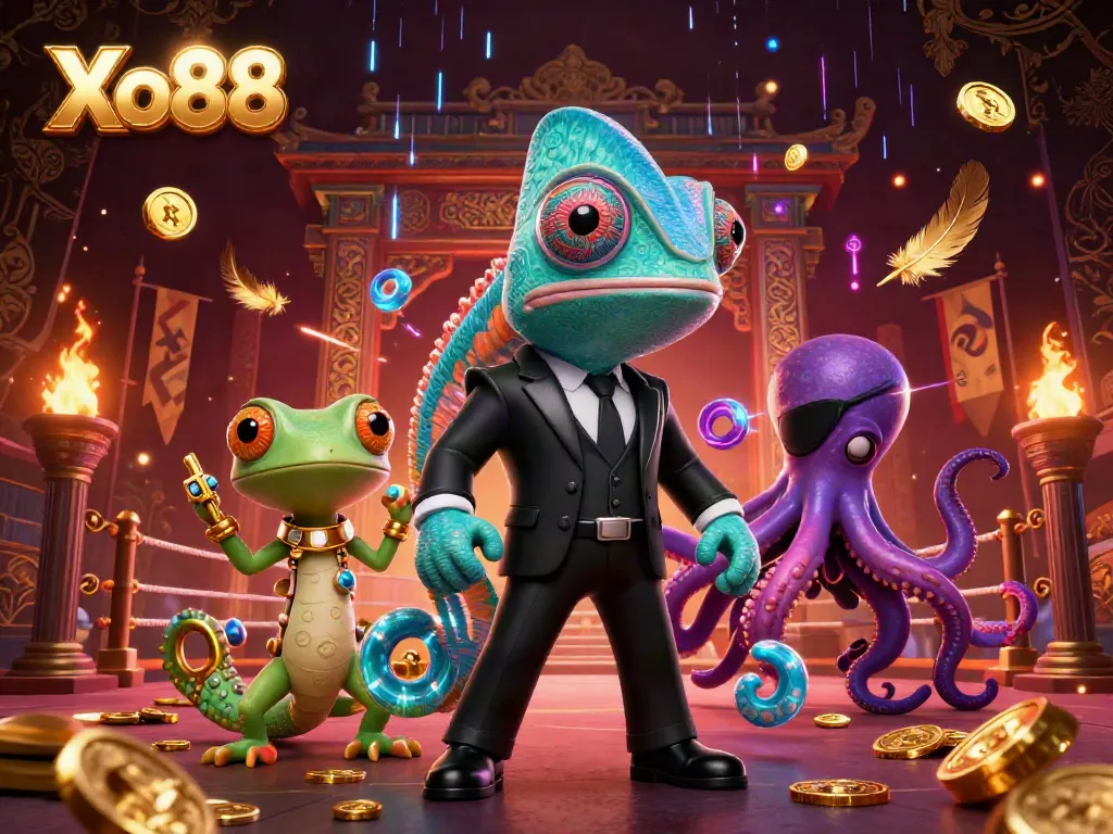 Experience thrilling gameplay with Xo88 featuring vibrant characters and dynamic casino elements in an engaging illustration.