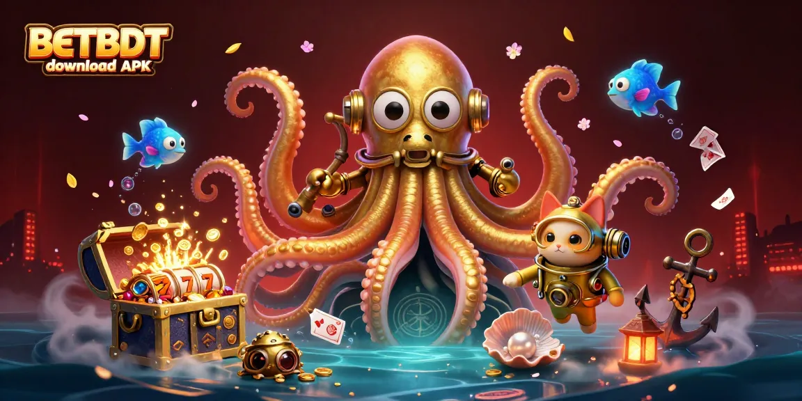 Win big with BETBDT download APK in this vibrant 3D casino scene featuring slots and a diving cat.