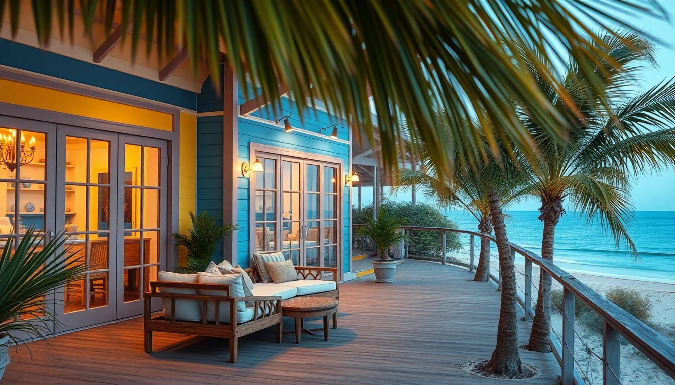 Wunderschöner coastal cabana mit Palmen und Meerblick, der zur Entspannung einlädt.