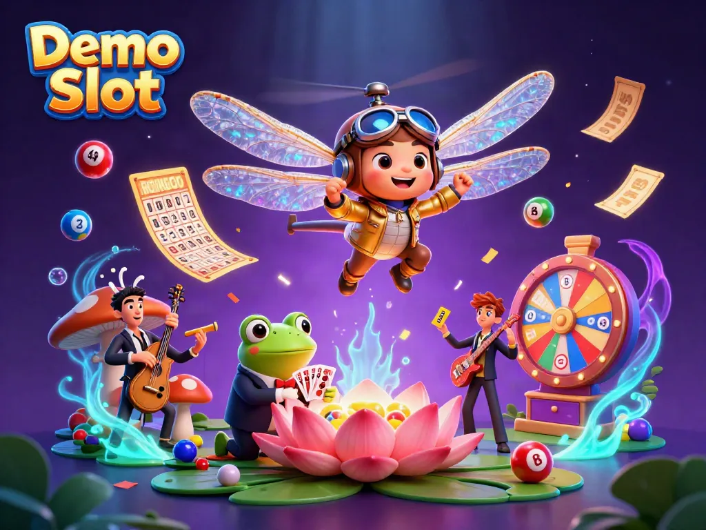 Experience thrilling gameplay with Demo Slot, featuring a buzzing casino scene with a lively dragonfly pilot.