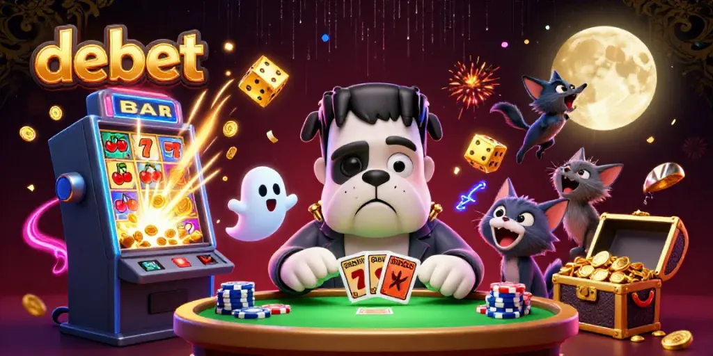 Experience thrilling debet gameplay with animated characters in a vibrant casino setting.