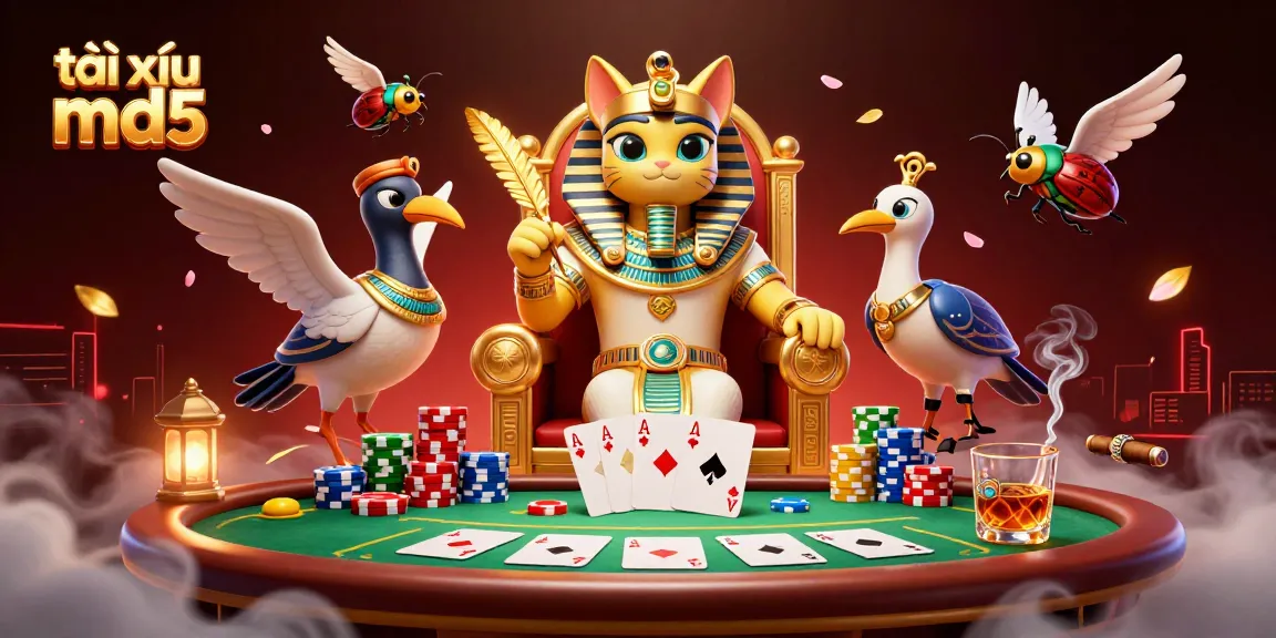 Play tài xỉu md5 with vibrant characters and dynamic casino elements in a mystical setting.