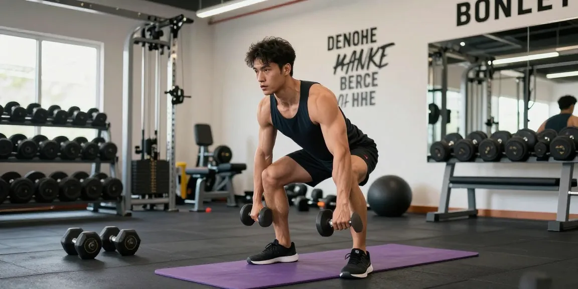 Ein Fitness-Enthusiast im Unique Pharma Shop beim Heben von Gewichten in einem hellen, motivierenden Fitnessstudio.