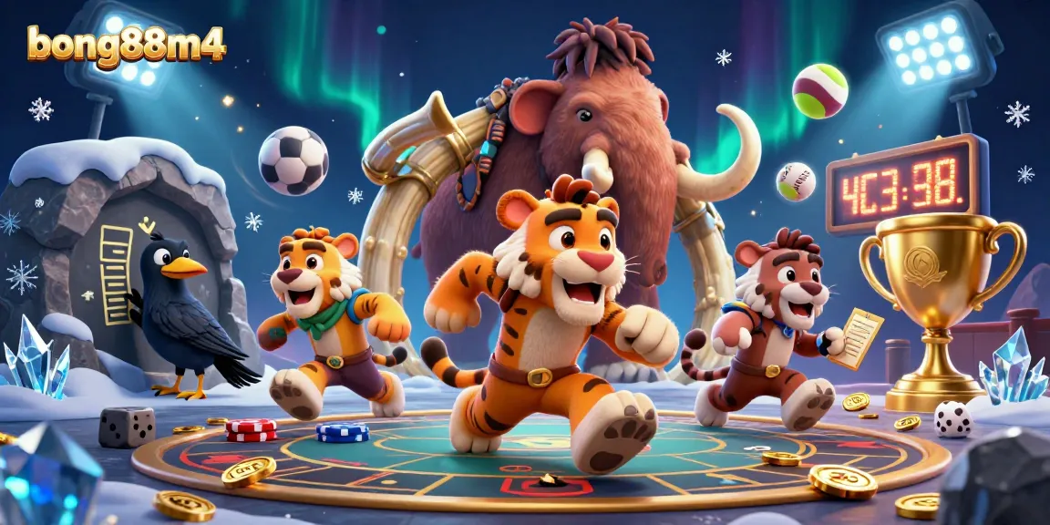 Engage in thrilling gaming at bong88m4 with captivating visuals of caveman and sabertooth in a prehistoric casino.