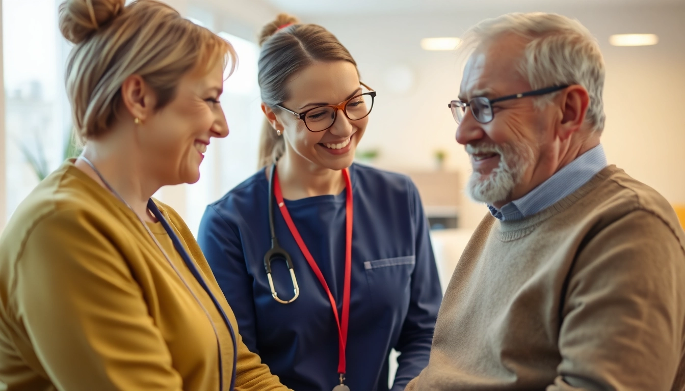 Pflegefachkraft Hameln hilft einem älteren Patienten in einem freundlichen Wohnumfeld.