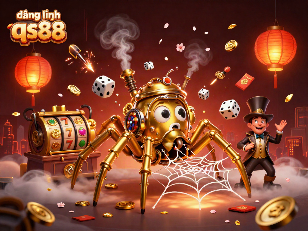 Engage with đăng nhập qs88 through a captivating steampunk-themed casino illustration showcasing luck and excitement.