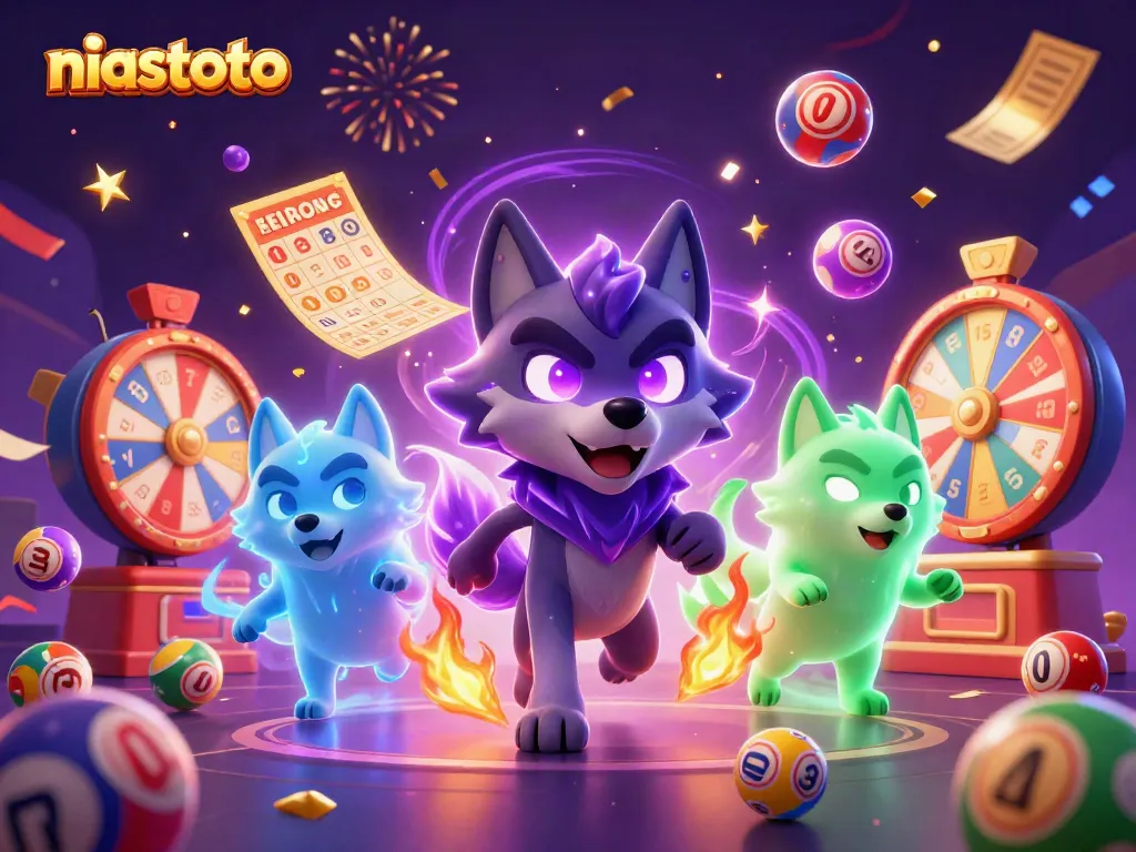 Permainan niastoto yang penuh energik dengan karakter serigala dan elemen lotere ceria.