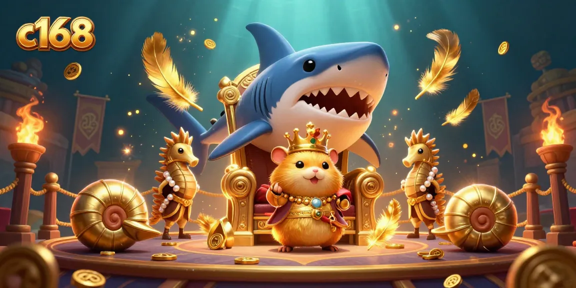 Experience thrilling gameplay with c168 in a vivid underwater casino scene featuring a hamster king and royal guards.