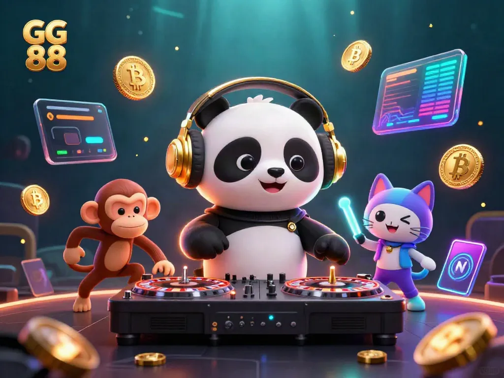 Experience the excitement at GG 88 with characters dancing and enjoying vibrant gaming elements.