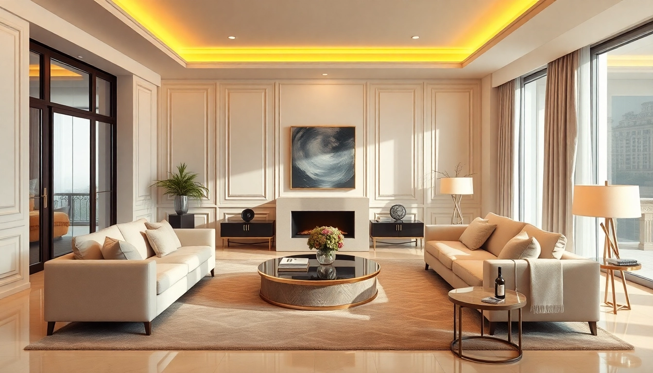 Luxurious living room showcasing plush fabrics and modern decor for an exquisite ambiance.