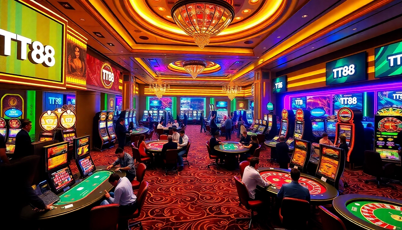 Players enjoying various games at TT88 casino with vibrant gaming elements.