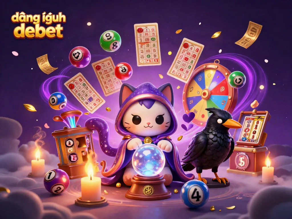 Engage with the thrilling world of đăng nhập debet through vibrant casino elements, showcasing a mystical cat and raven.