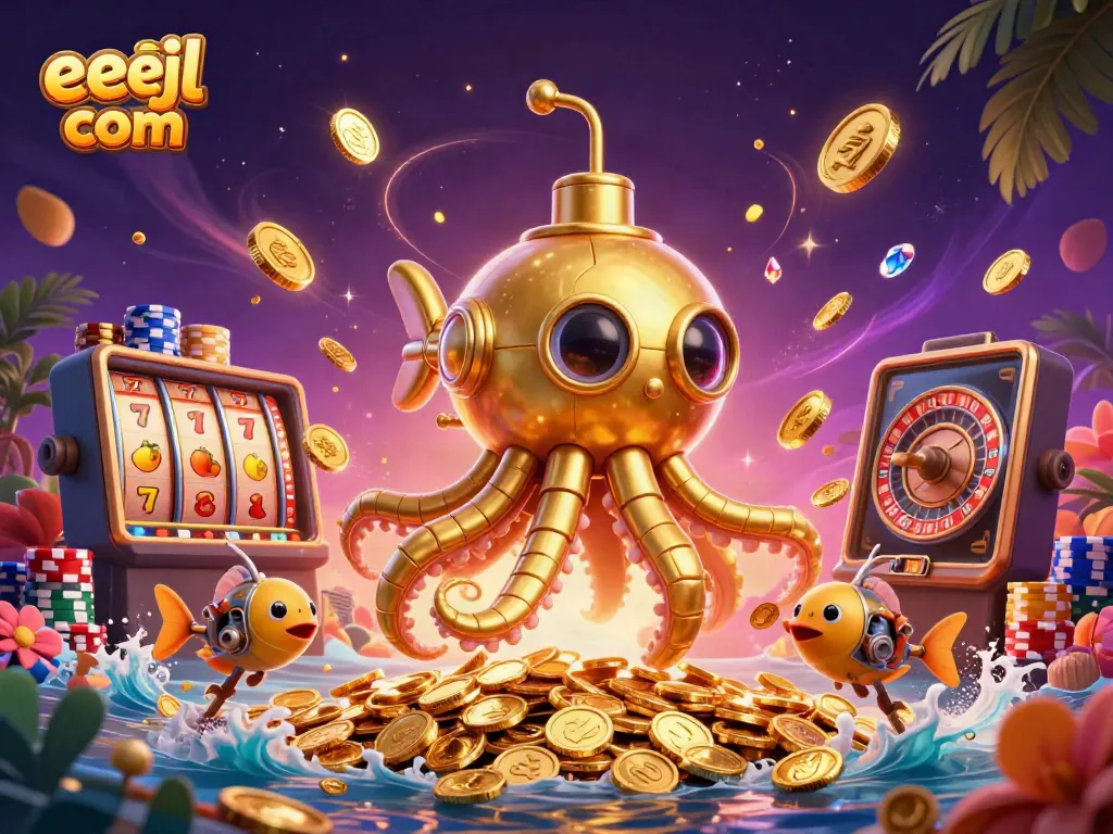 Win big with eejl com in a vibrant underwater casino scene filled with treasures and game elements.