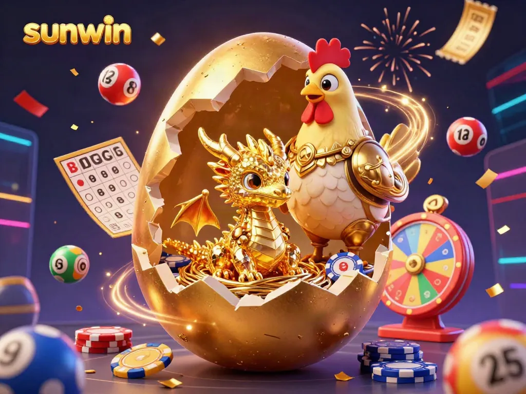 Experience the thrills of sunwin gaming with a magical scene of golden characters surrounded by vibrant gambling elements.