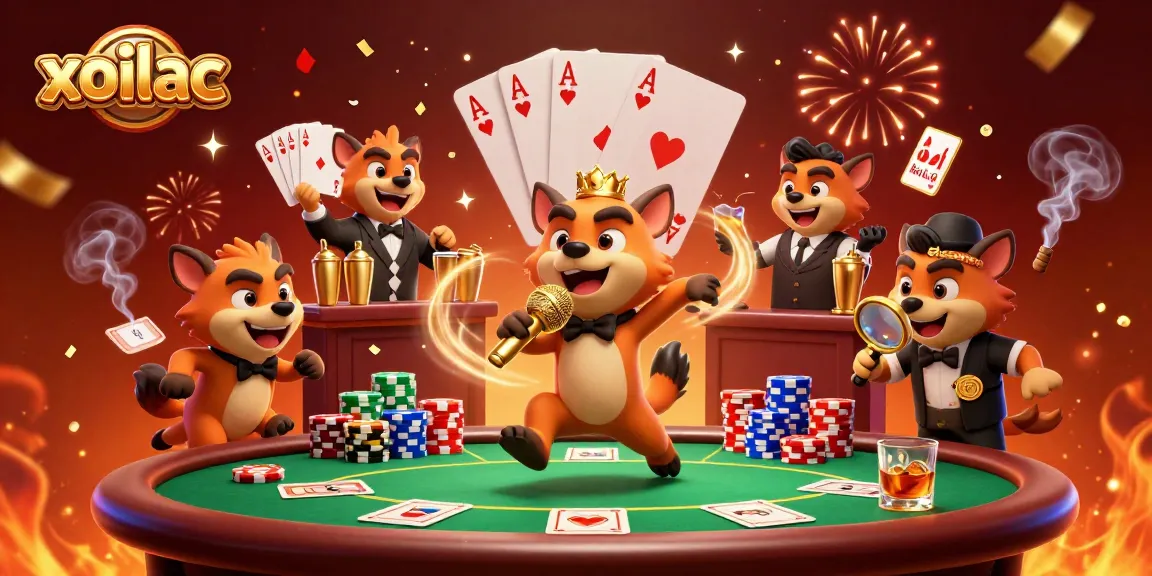 Experience the vibrant action of xoilac with cartoon hyenas entertaining in a comedy casino setting.