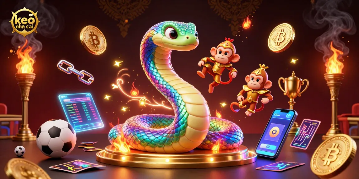 Witness keo nha cai's vibrant sports betting scene with a playful monkey king and rainbow serpent.