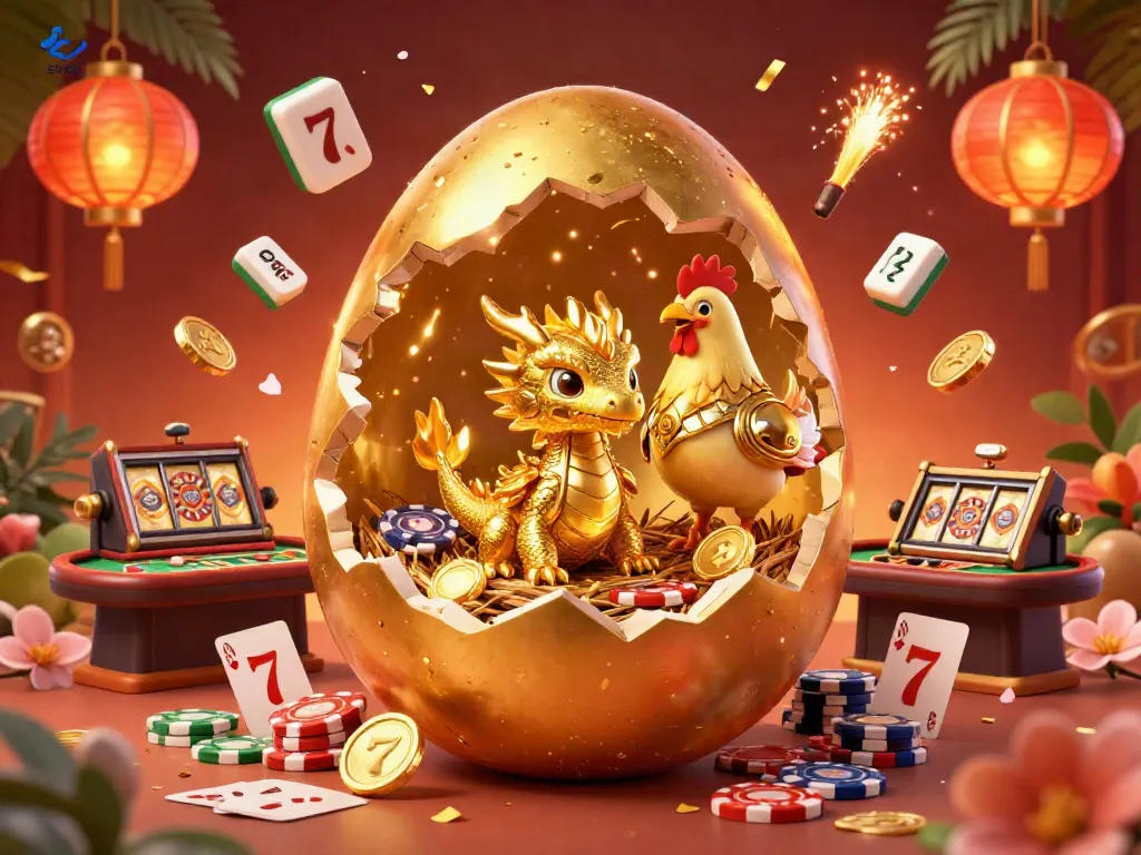 Experience thrilling gaming with SV88's golden dragon, poker chips, and festive casino atmosphere.