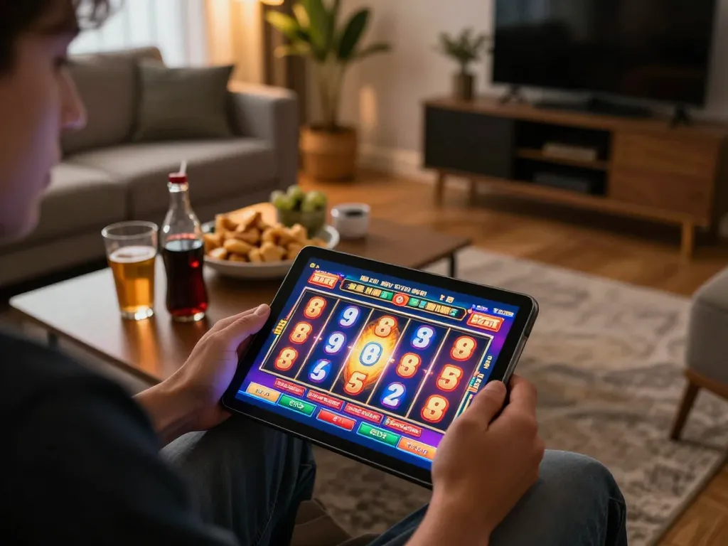 Player enjoying the thrill of spinning reels on Vuabet88i's online slots experience.