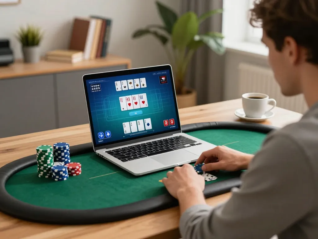 Engaging online poker game on iwin laptop showing player strategizing bets.