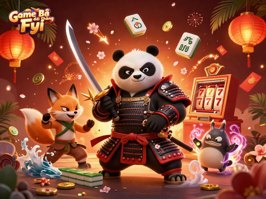 Engage with Game Bài Đổi Thưởng Fyi through a thrilling 3D casino illustration filled with dynamic characters.