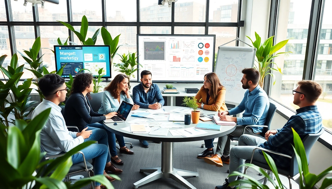 Explore digital marketing Edmonton with a vibrant office scene showcasing teamwork and creativity.