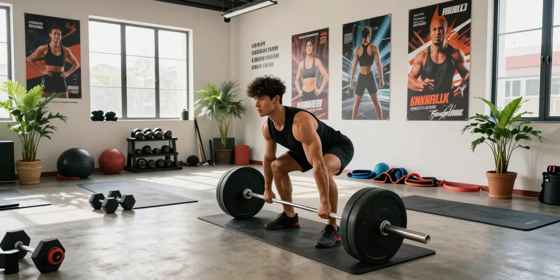 Ein Bodybuilder im Anabolika Shop Deutschland hebt Gewichte im Fitnessstudio, umgeben von modernem Trainingszubehör.