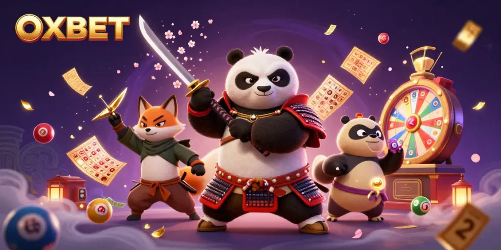 Experience the excitement of OXBET with dynamic characters and colorful lottery elements in a vivid 3D illustration.
