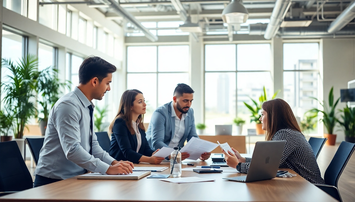 Headhunter Ingenieure im Austausch über berufliche Chancen am Tisch in einem modernen Büro.