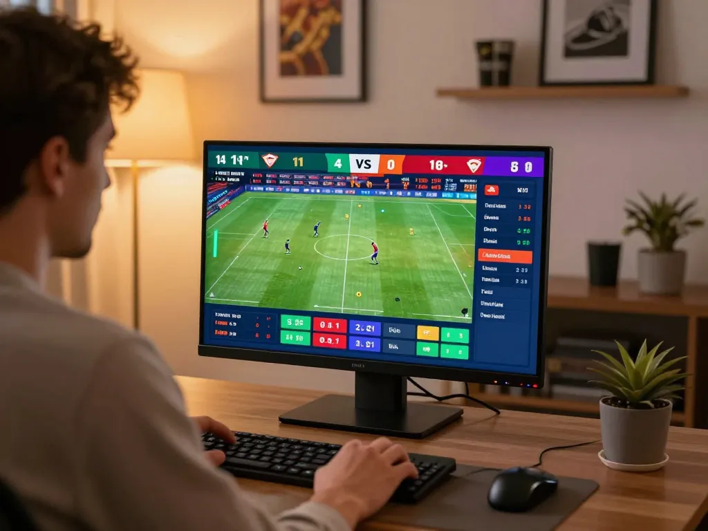 GO8 user immerses in thrilling sports betting action on a modern gaming setup.