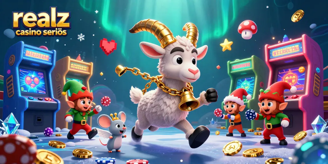 Immagine di realz casino seriös dove un Krampus goffo e festoso corre un casinò horror con un topo angelo.