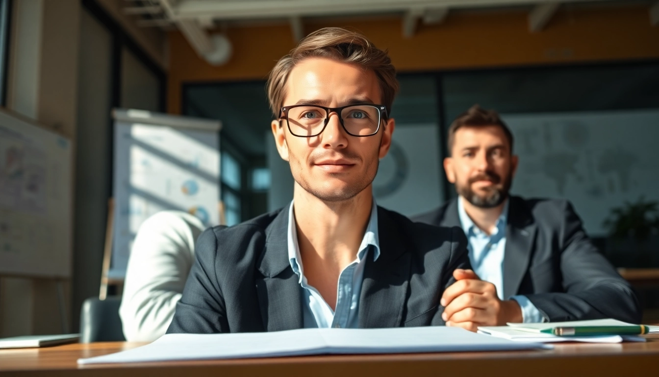 Headhunter Ingenieure im Gespräch mit einem Ingenieur, der seine Fähigkeiten präsentiert.