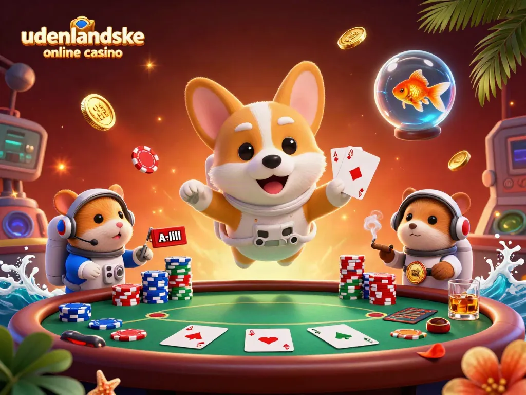 Engaging scene of udenlandske online casino featuring a cartoon corgi astronaut exploring a space station casino