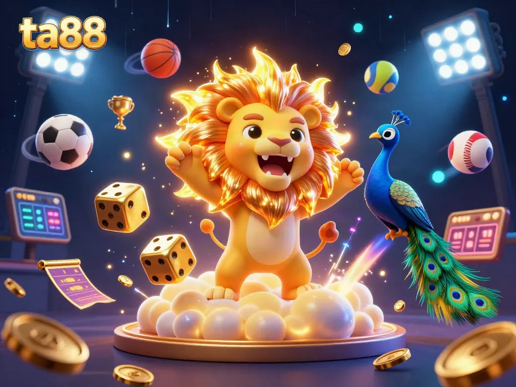 Experience thrilling action with ta88 in this vibrant 3D casino illustration featuring dynamic gameplay elements.