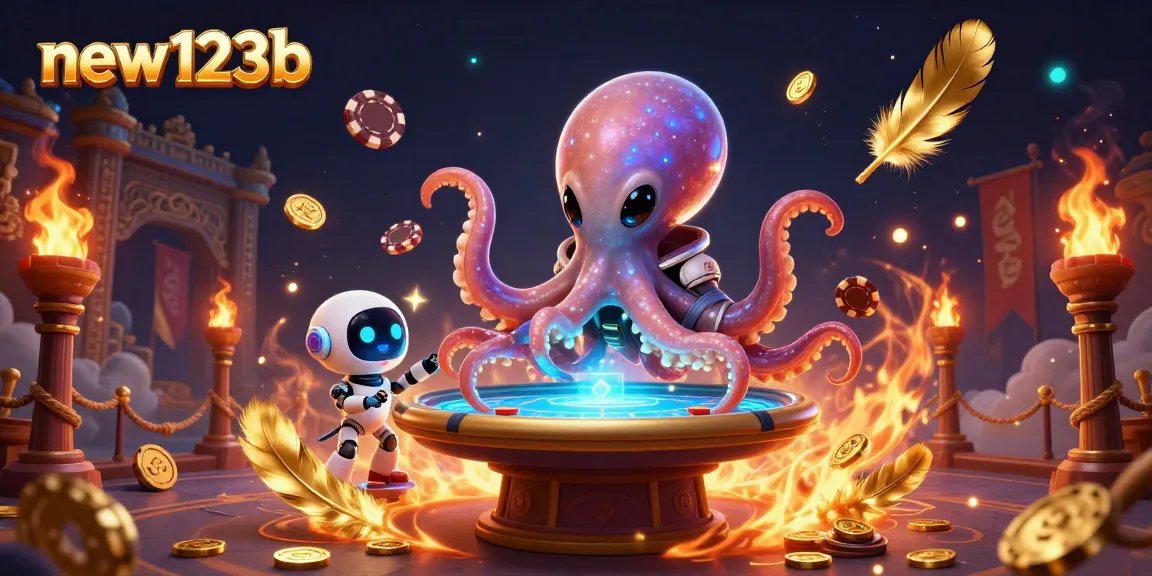 Experience thrilling poker gameplay at new123b with an alien octopus and holographic elements.
