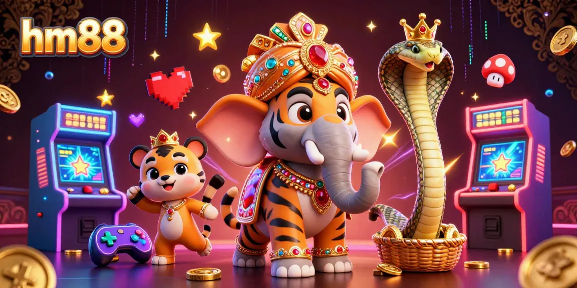 Experience thrilling gameplay at hm88 with a rich illustration of a cartoon maharaja, casino themes, and vibrant elements.